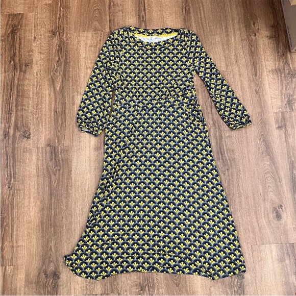 Boden Sasha Printed Jersey Midi Dress Yellow Geometric Mod Print size 4 - Picture 4 of 12